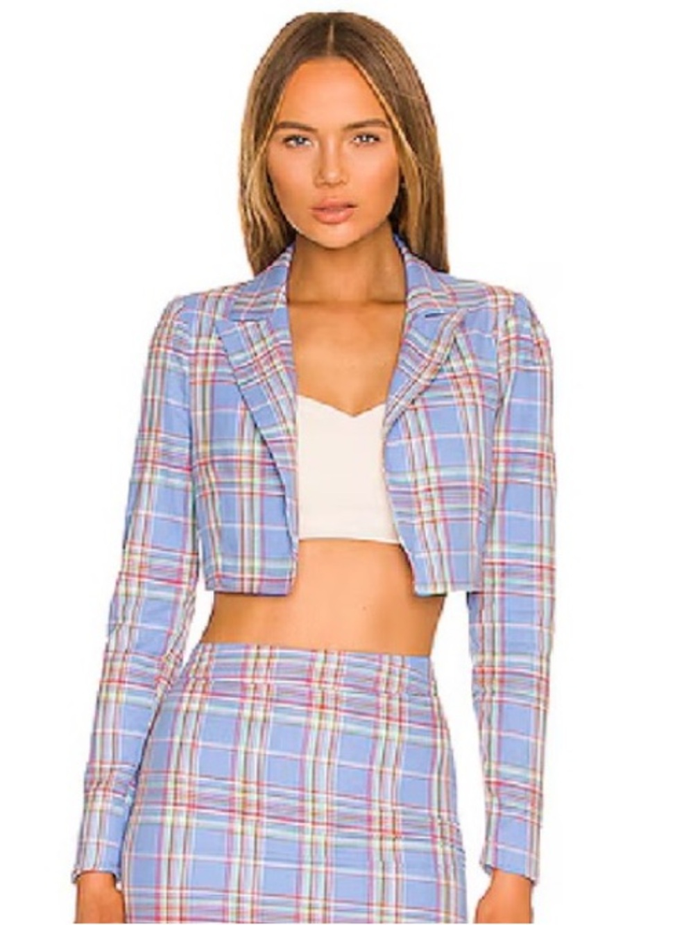NWT REVOLVE Superdown Dione Plaid Cropped Blazer